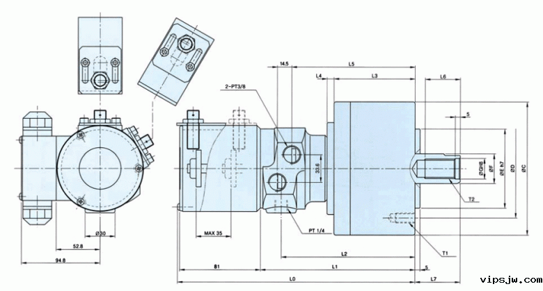 瑞岩中实回转油缸带行程检知图纸