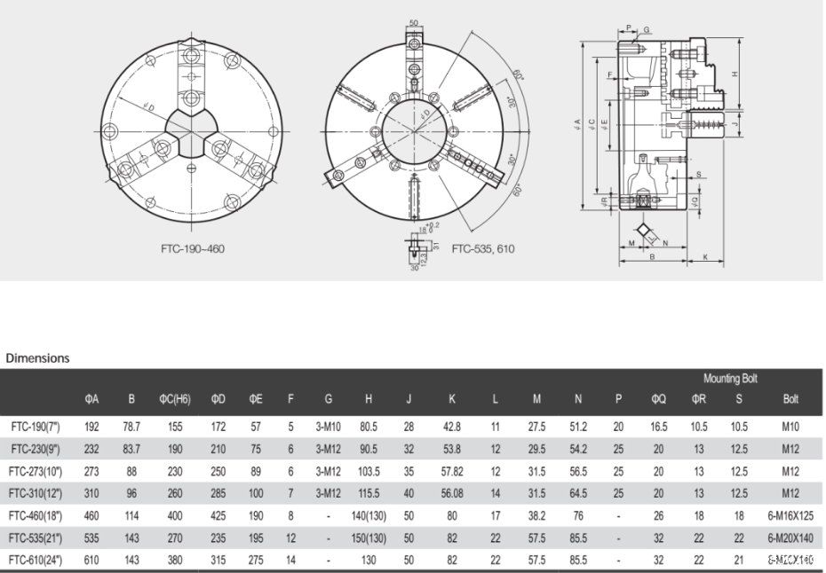 标准型前装三爪卡盘